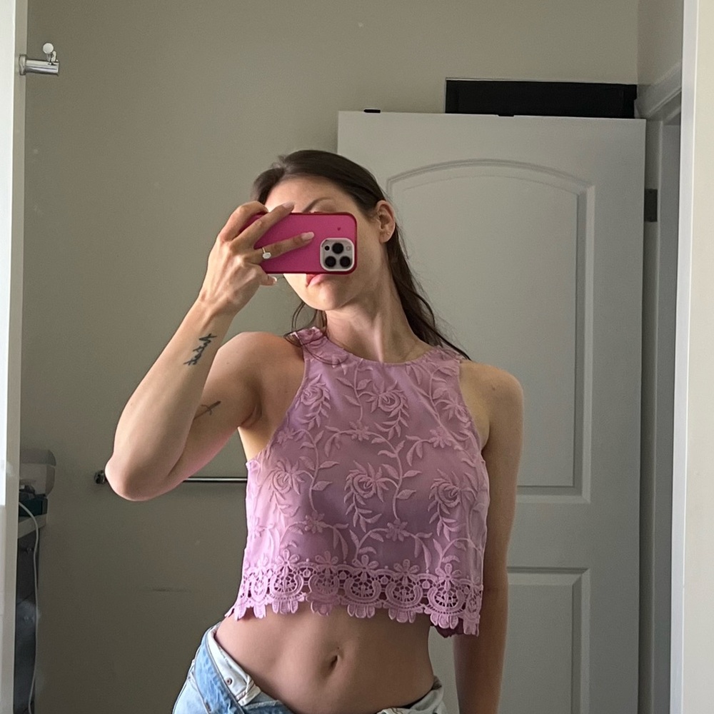 LOVERS + FRIENDS Milo purple lacey crop top REVOLVE